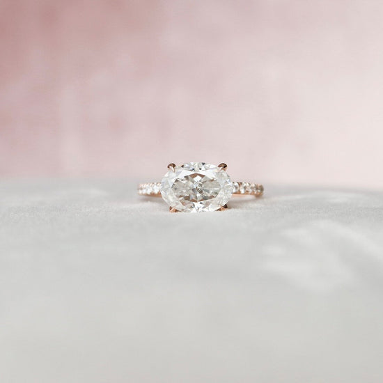 2.5 CT East West Oval Hidden Halo Pave Moissanite Engagement Ring 8