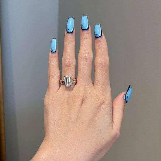 0.90 TCW Emerald Shaped Moissanite Bezel Half Eternity Wedding Band 5