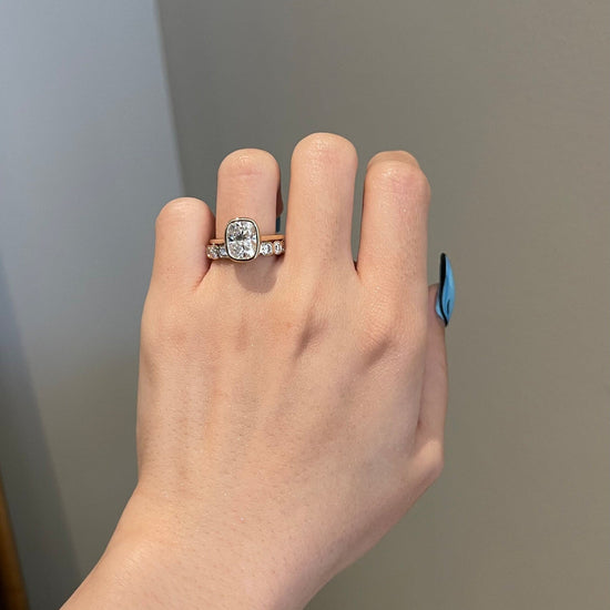 0.90 TCW Cushion Shaped Moissanite Half Eternity Wedding Band 5