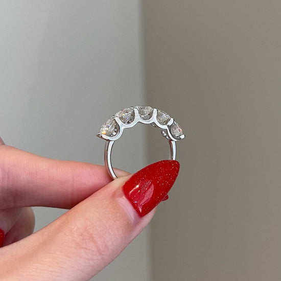 4.0 TCW Round Shaped Moissanite Five Stones Wedding Band 6