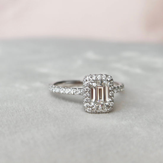 1.0 CT Emerald Halo Style Moissanite Engagement Ring 4