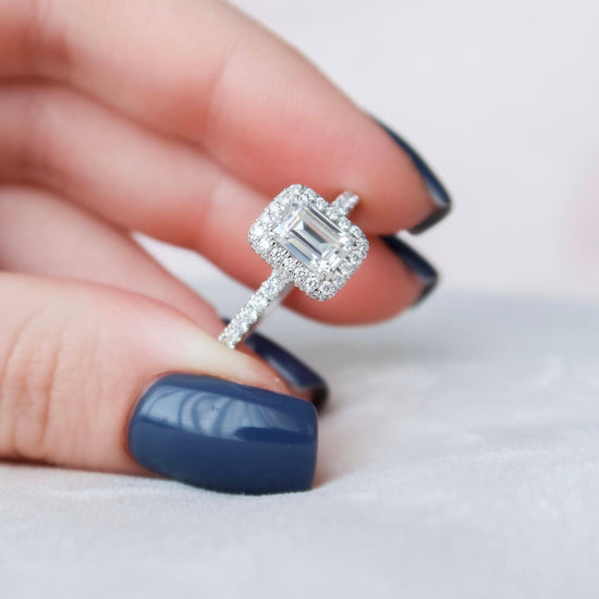 1.0 CT Emerald Halo Style Moissanite Engagement Ring 1