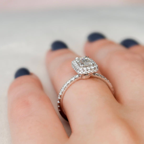1.0 CT Emerald Halo Style Moissanite Engagement Ring 3