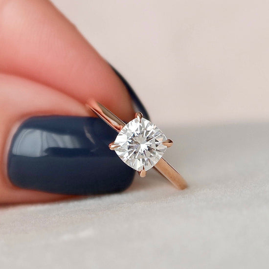 2.0 CT Cushion Hidden Halo & Solitaire Moissanite Engagement Ring 4