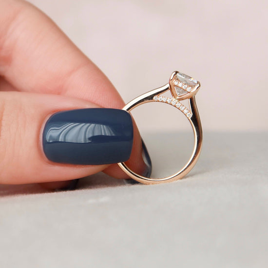 2.0 CT Cushion Hidden Halo & Solitaire Moissanite Engagement Ring 7