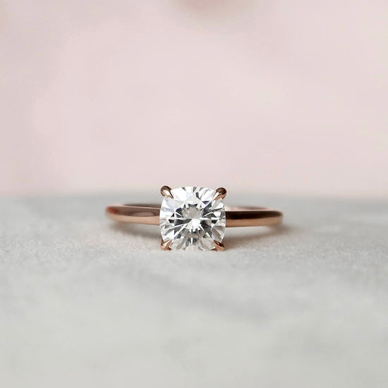 2.0 CT Cushion Hidden Halo & Solitaire Moissanite Engagement Ring 1