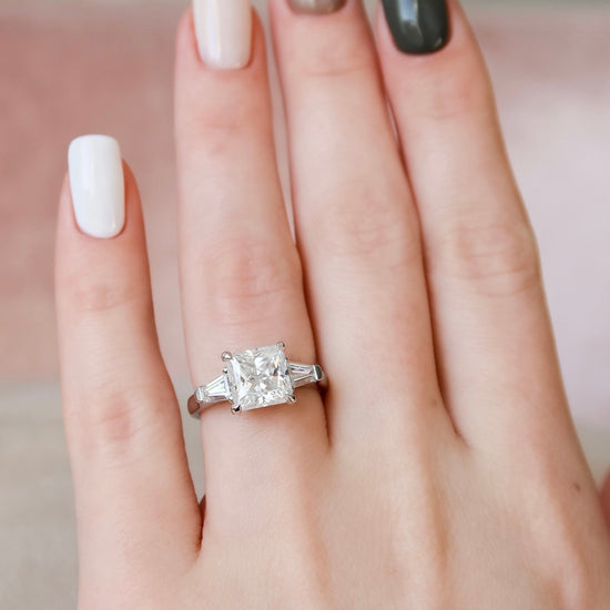 3.0 CT Princess Cut Three Stone Moissanite Engagement Ring 5