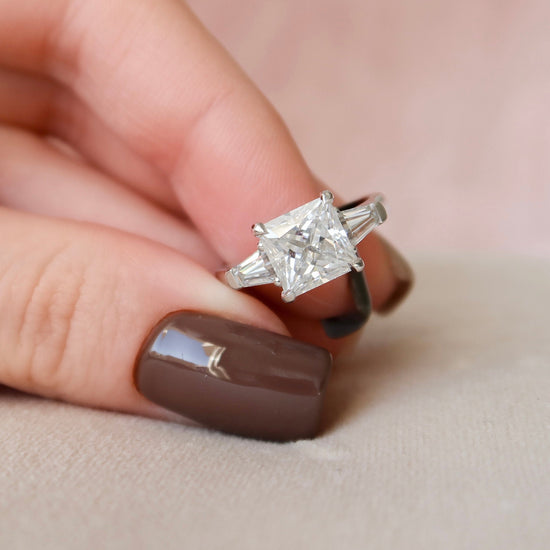 3.0 CT Princess Cut Three Stone Moissanite Engagement Ring 1