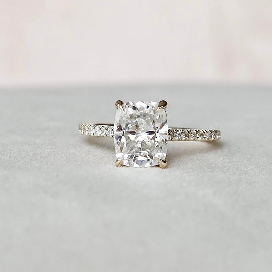2.5 CT Cushion Hidden Halo & Pave Setting Moissanite Engagement Ring 2