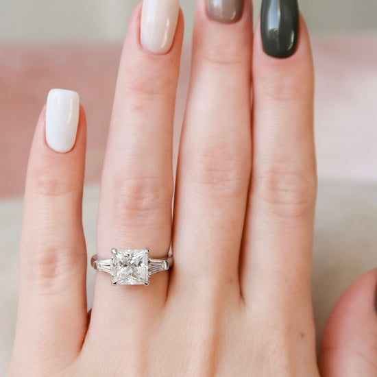3.0 CT Princess Cut Three Stone Moissanite Engagement Ring 7