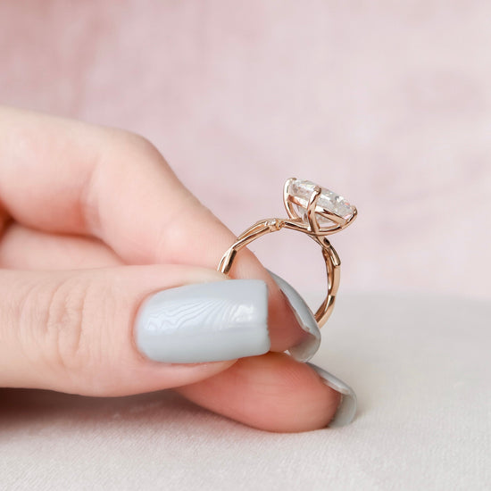 5.0 CT Oval Solitaire & Twig Pave Style Moissanite Engagement Ring 6