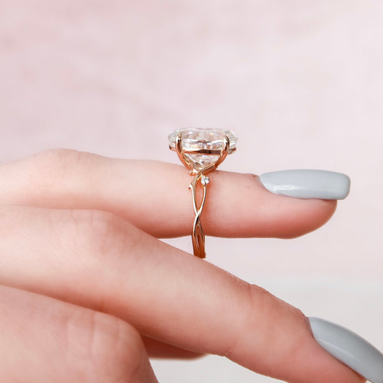 5.0 CT Oval Solitaire & Twig Pave Style Moissanite Engagement Ring 8