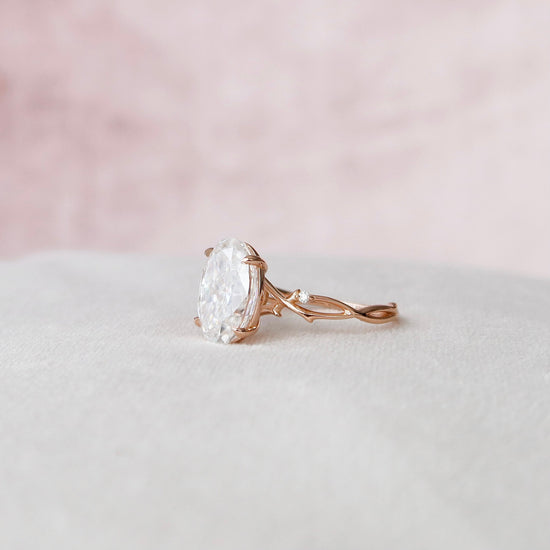 5.0 CT Oval Solitaire & Twig Pave Style Moissanite Engagement Ring 1