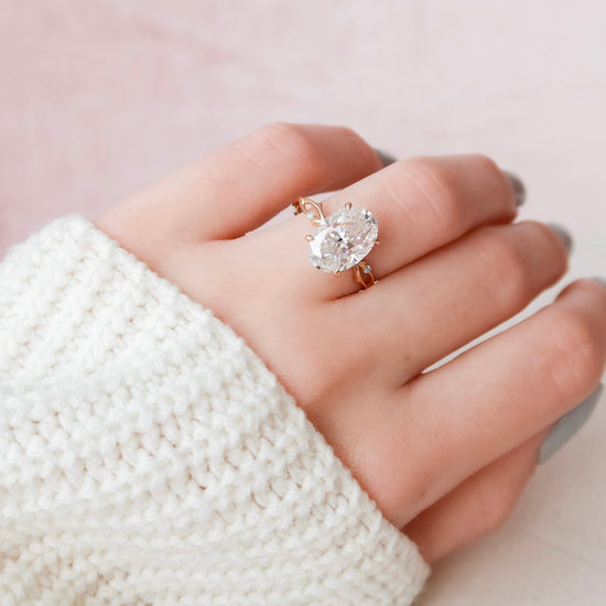 5.0 CT Oval Solitaire & Twig Pave Style Moissanite Engagement Ring 7