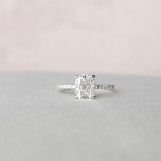 1.5 CT Cushion Hidden Halo Pave Moissanite Engagement Ring 2