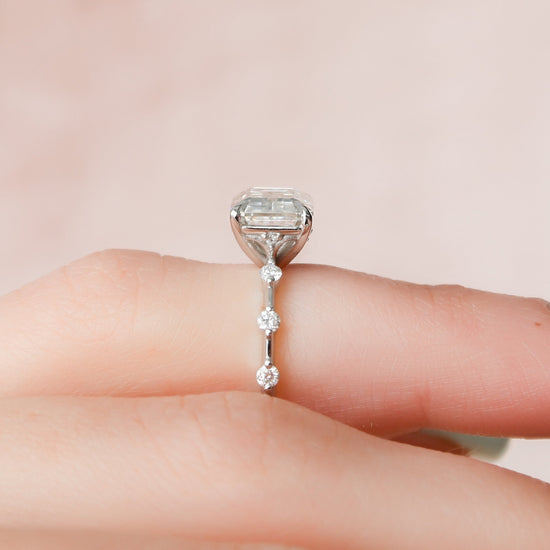 3.0 CT Emerald Cut Solitaire & Dainty Pave Moissanite Engagement Ring 3