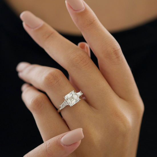 3.01 CT Asscher Three Stone CVD D/VVS2 Diamond Engagement Ring 5