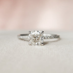 1.0 CT Cushion Hidden Halo & Pave Setting Moissanite Engagement Ring 2