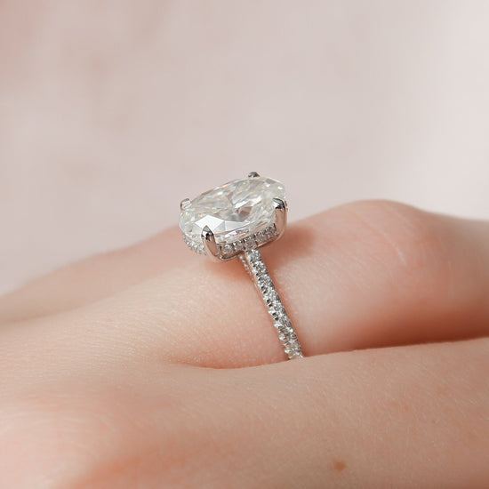 3.0 CT Oval Pave & Hidden Halo Setting Moissanite Engagement Ring 7