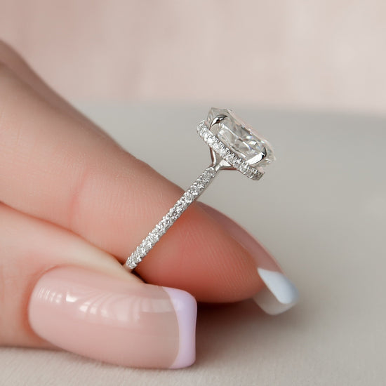 2.5 CT Oval Hidden Halo & Pave Setting Moissanite Engagement Ring 10