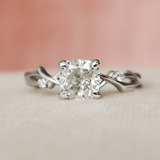 1.0 CT Cushion Solitaire & Twig Setting Moissanite Engagement Ring 5