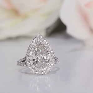 2.30 CT Pear Double Halo CVD G/VS2 Diamond Engagement Ring 1