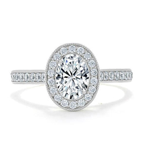 1.0 CT Oval Cut Halo Pave Moissanite Engagement Ring 1