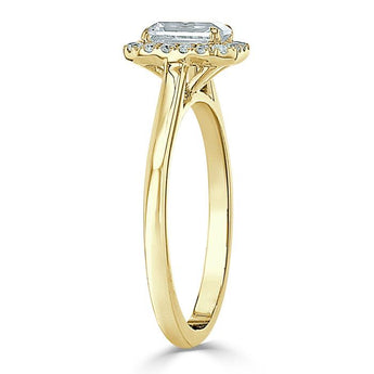 0.75 CT Emerald Cut Halo Moissanite Engagement Ring 6