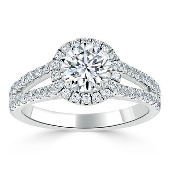 1.35 Round Cut Halo Split Shank Setting Moissanite Engagement Ring 2