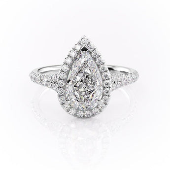 2.0 CT Pear Cut Halo Split Shank Style Moissanite Engagement Ring 10