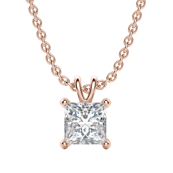 0.25 CT- 1.0 CT Princess Solitaire CVD F/VS Diamond Necklace 9