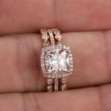 1.50 CT Cushion Cut Halo Moissanite Bridal Ring Set 2