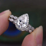 1.0 CT Pear Cut Halo Moissanite Bridal Ring Set 3