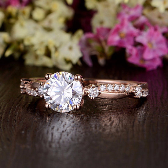 1.60 CT Round Cut Solitaire Twisted Pave Moissanite Engagement Ring 3