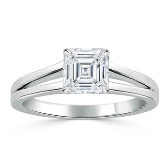 1.0 CT Asscher Cut Solitaire Split Shank Setting Moissanite Engagement Ring 3