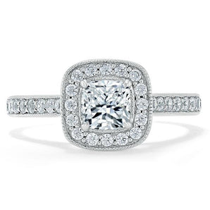 1.0 CT Cushion Cut Moissanite Halo Channel Pave Engagement Ring 1