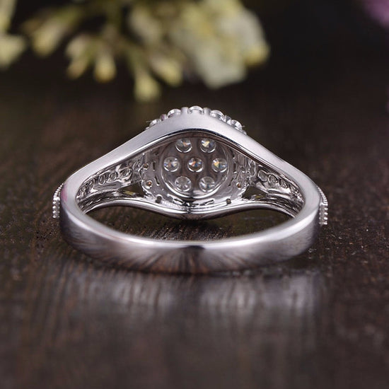 1.0 CT Round Cut Halo Pave Moissanite Engagement Ring 7