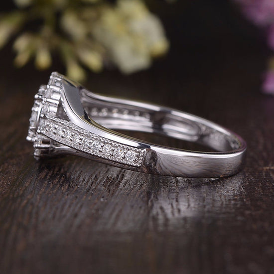 1.0 CT Round Cut Halo Pave Moissanite Engagement Ring 5