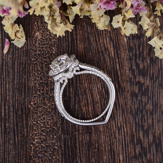 1.60 CT Round Cut Halo Split Shank Setting Moissanite Engagement Ring 4