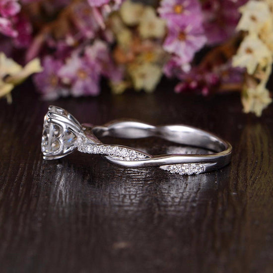 1.60 CT Round Cut Twisted Pave Setting Moissanite Engagement Ring 4