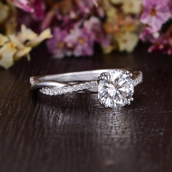 1.60 CT Round Cut Twisted Pave Setting Moissanite Engagement Ring 3