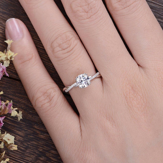 1.60 CT Round Cut Twisted Pave Setting Moissanite Engagement Ring 2