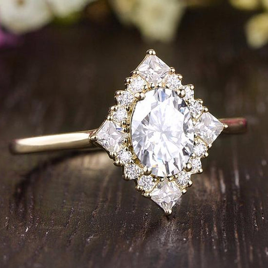 0.75 CT Oval Cluster Halo Moissanite Engagement Ring 2