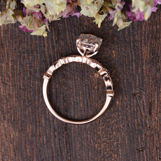 0.75 CT Oval Milgrain Pave Setting Moissanite Engagement Ring 8