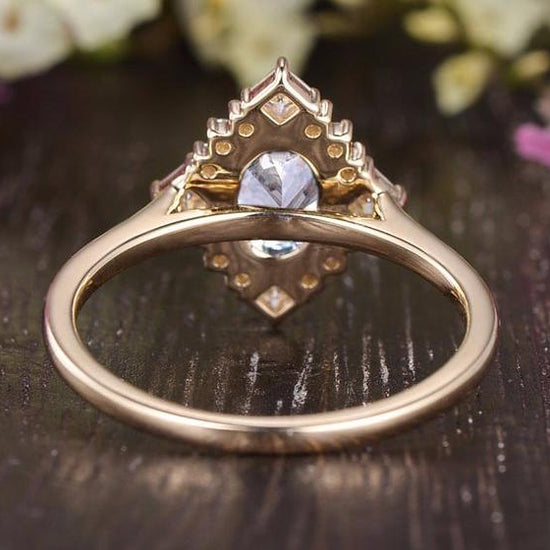 0.75 CT Oval Cluster Halo Moissanite Engagement Ring 6