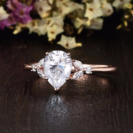 0.75 CT Pear Cluster Moissanite Engagement Ring 3