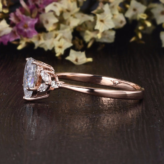 0.75 CT Pear Cluster Moissanite Engagement Ring 7