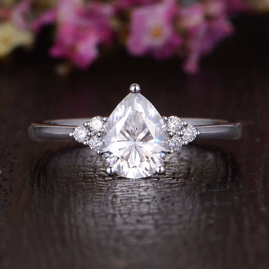 0.75 CT Pear Cluster Moissanite Engagement Ring 1