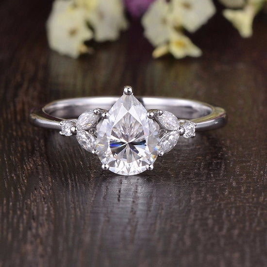 0.75 CT Pear Cluster Moissanite Engagement Ring 1