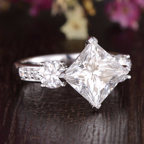 2.08 CT Princess Cut Three Stone Moissanite Engagement Ring 3